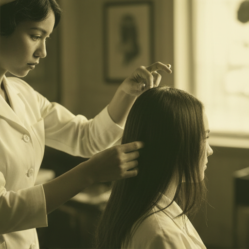 Close-up of a mentor's hands sectioning hair with care and precision.