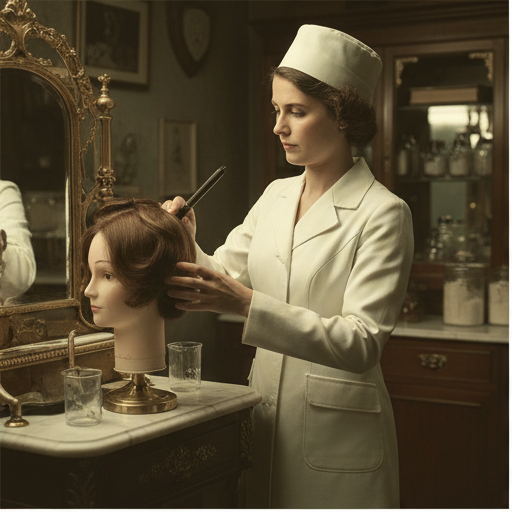 A mentor demonstrating technique at a vintage brass dressing station.